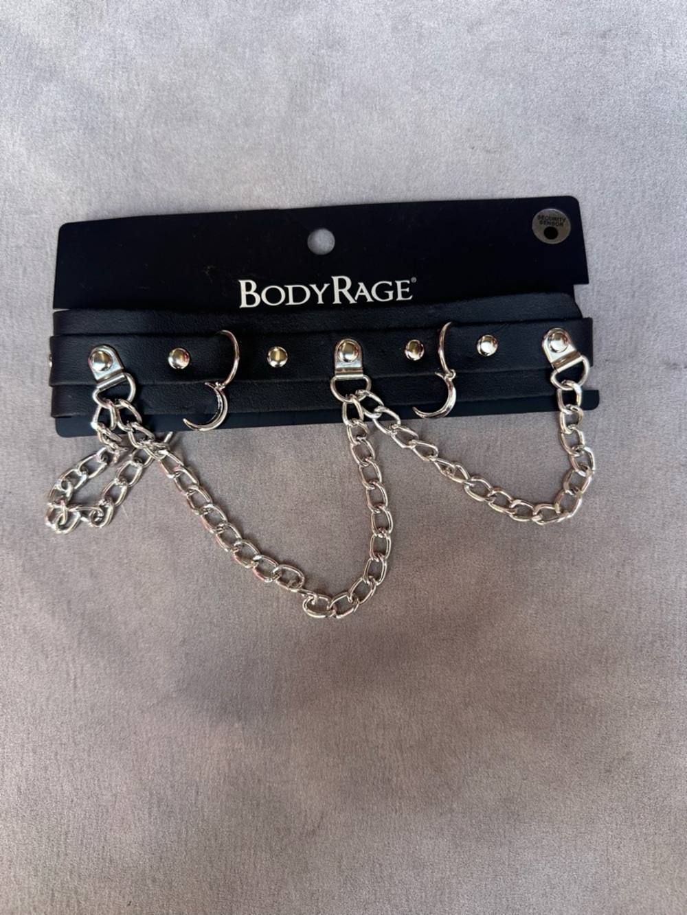 BodyRage Black Faux Leather Chain Necklace with Silver Hardware